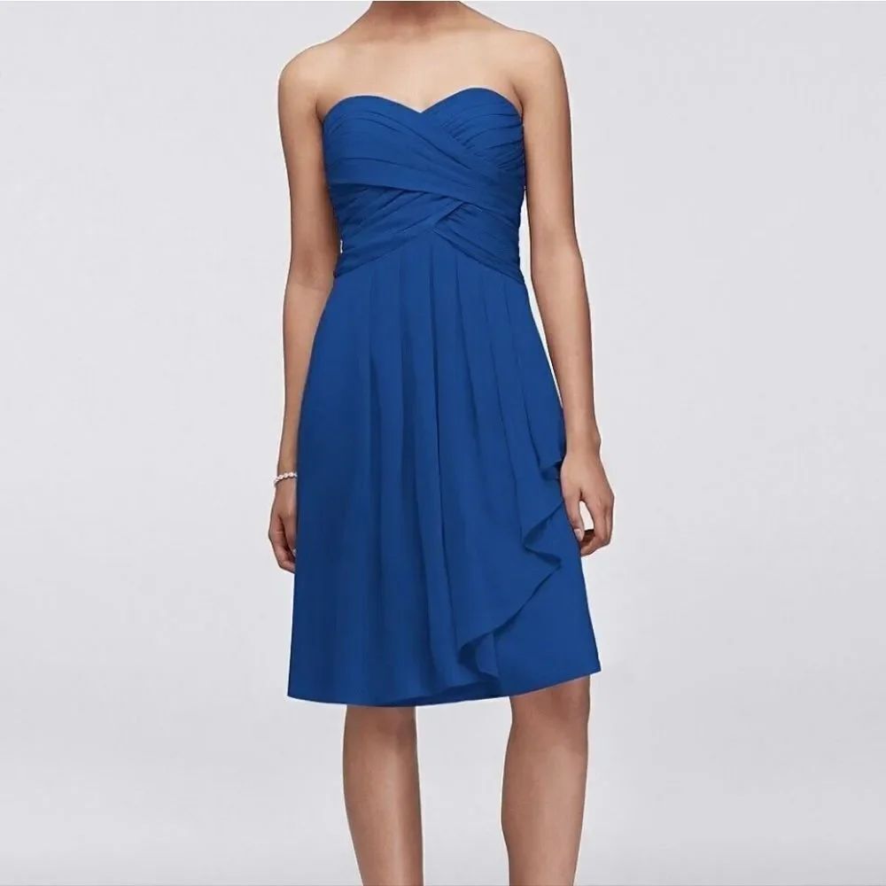 David's Bridal Royal Blue Strapless Homecoming Dress Chiffon Bridesmaid Formal 6